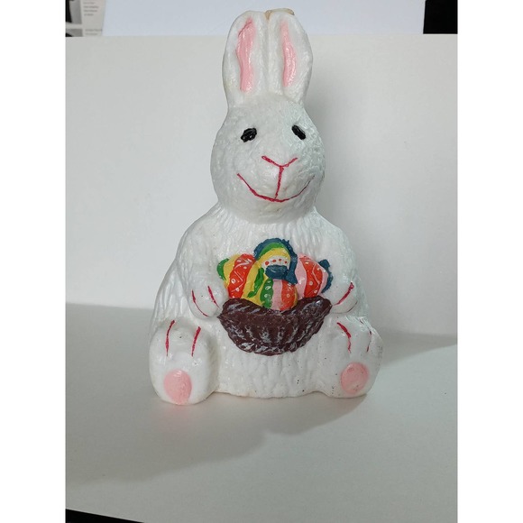 Vintage Creepy White Easter Bunny Rabbit Candle Basket & Easter Eggs Unused (b3) - Picture 7 of 7